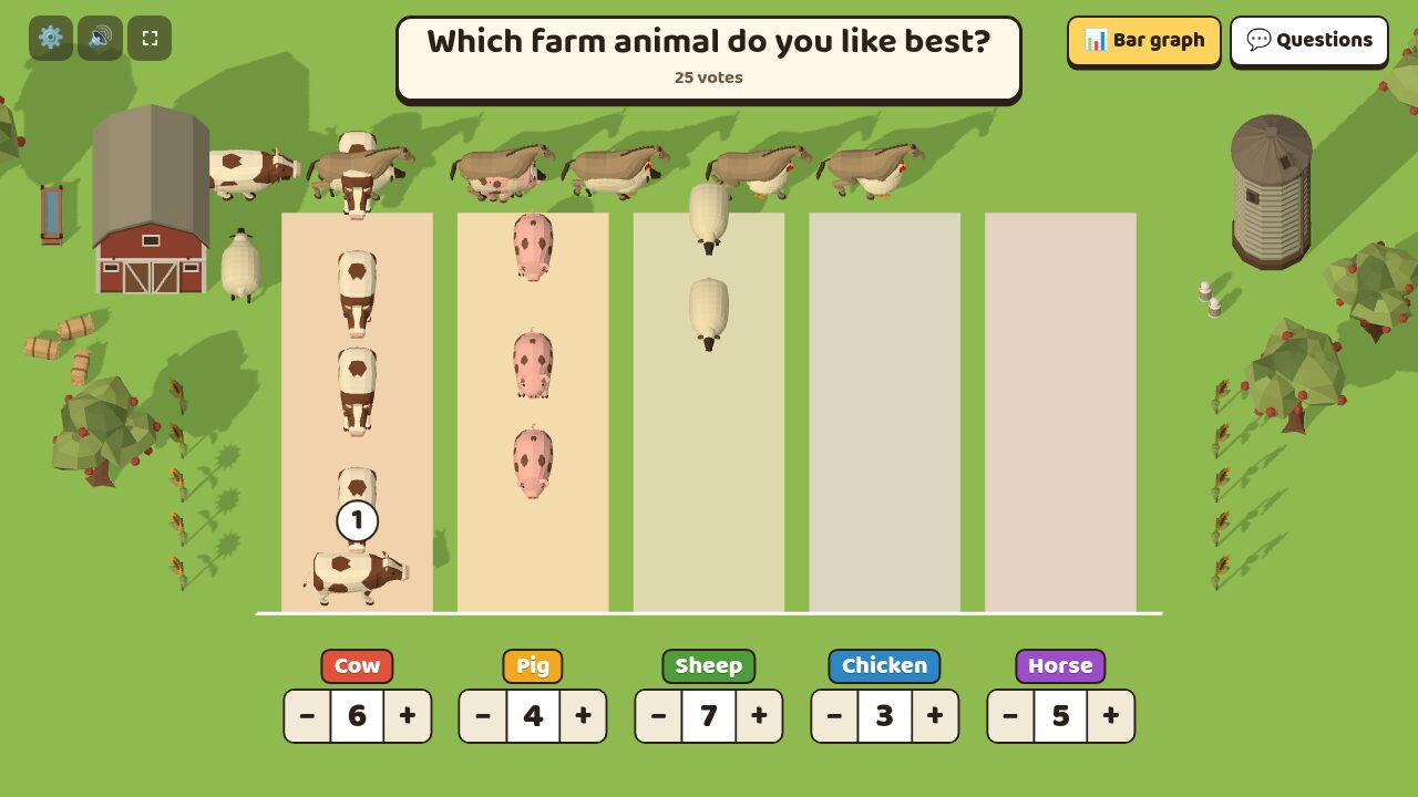 Animals walking out of the barn into their columns