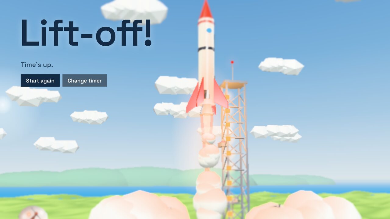 At zero the rocket lifts off in a cloud of smoke