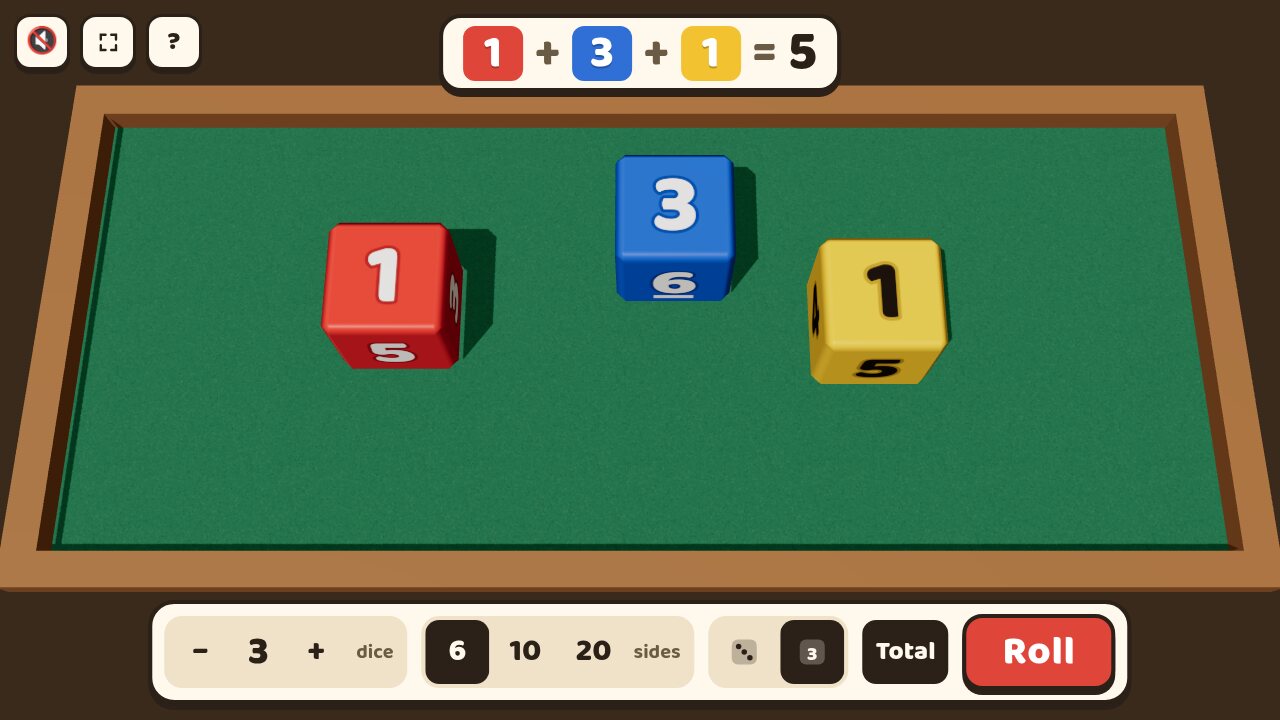 Three dice showing numerals