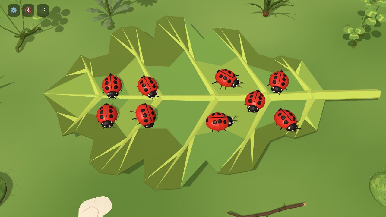 In the reveal, scattered ladybugs walk into groups