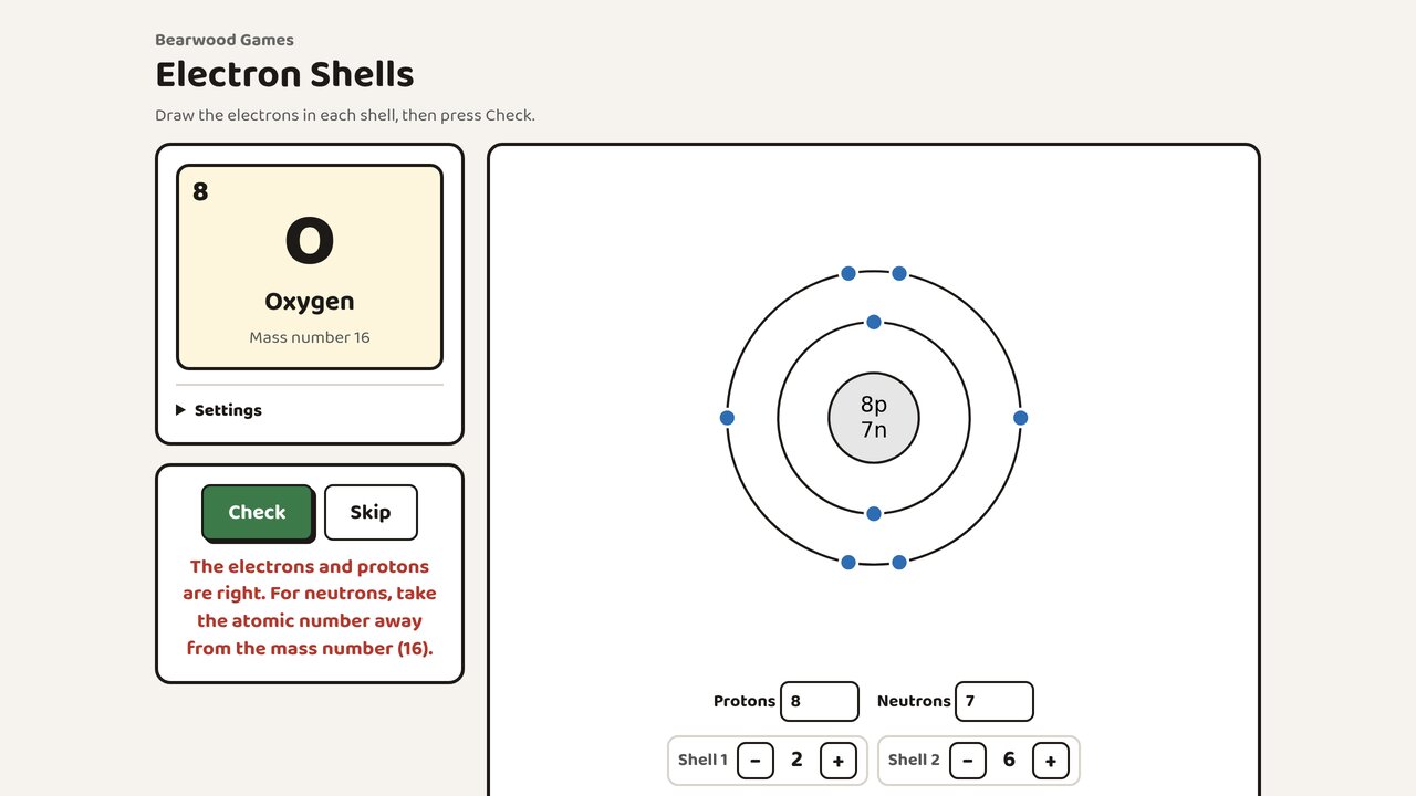 Oxygen with protons and neutrons typed into the nucleus, and a hint about neutrons