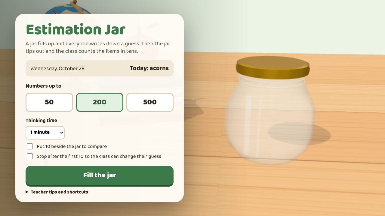Menu: today's jar, the size of the numbers and a thinking timer