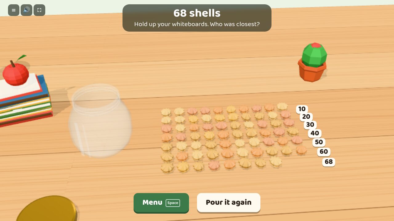 Shells counted out in rows of ten