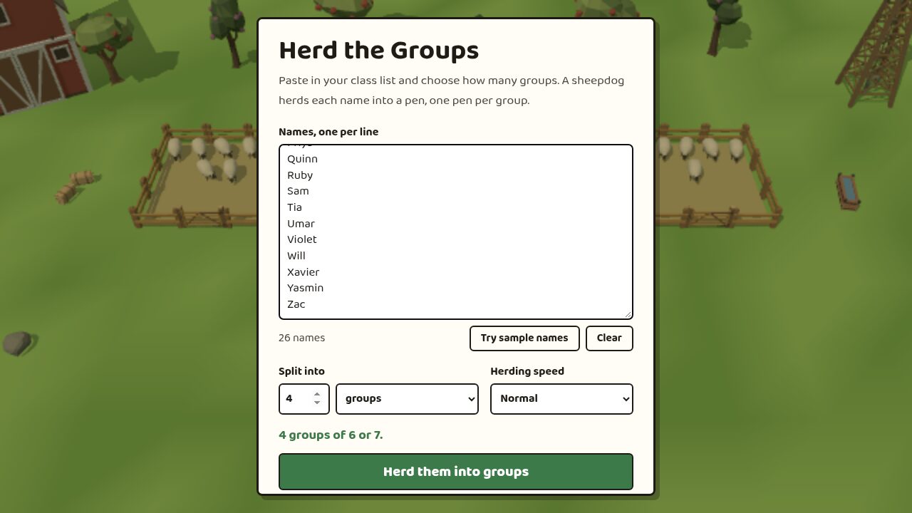 Setup: paste the names and choose how many groups