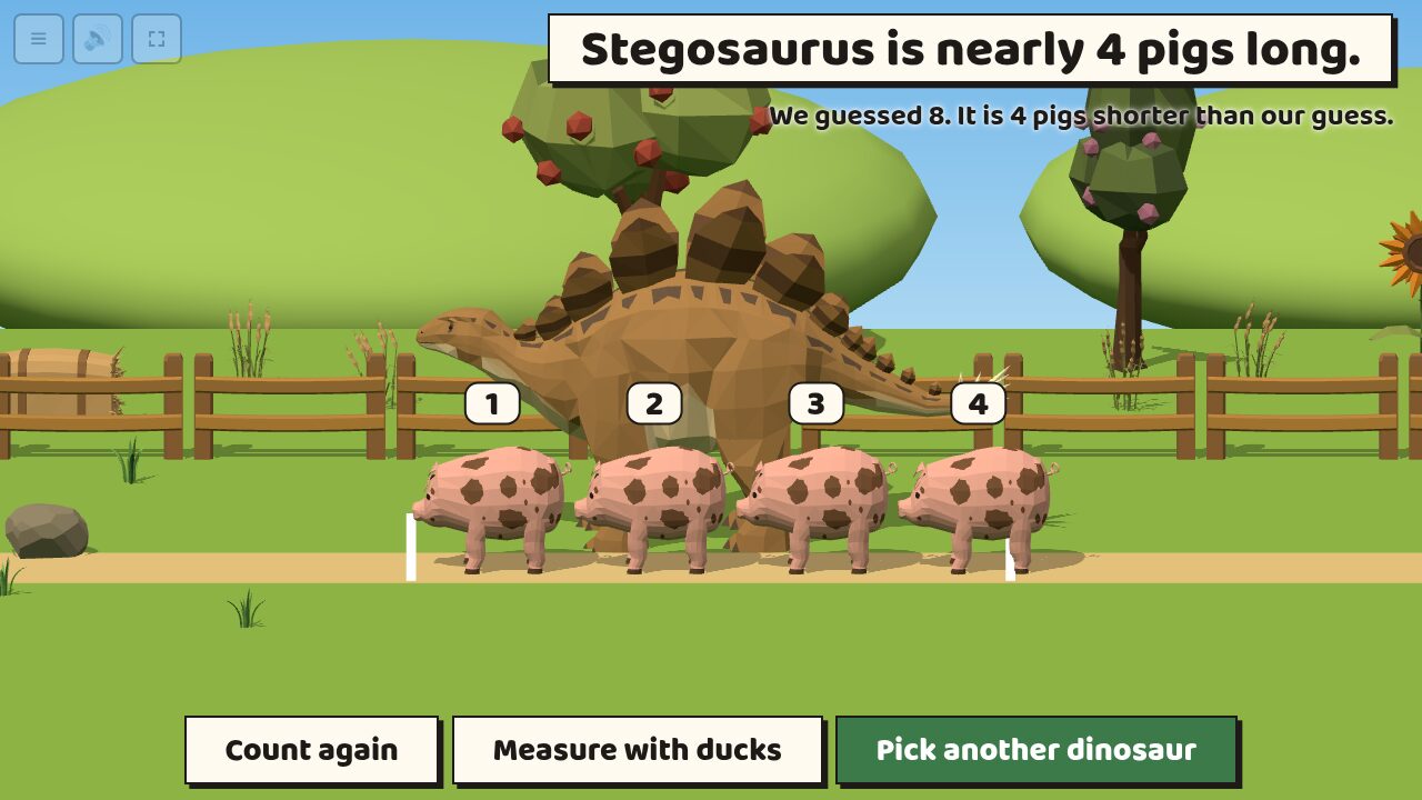 The same Stegosaurus measured with pigs: nearly 4 pigs long