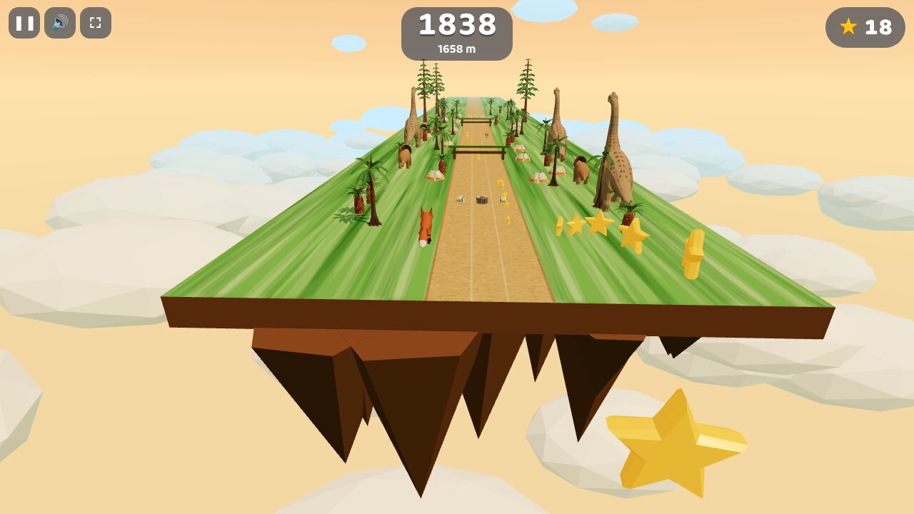 The fox flies off the trampoline at the end of the farm island towards Dinosaur Valley