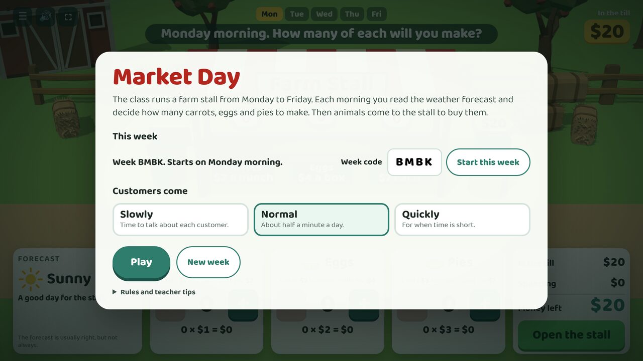 Menu: the week code and how fast customers come