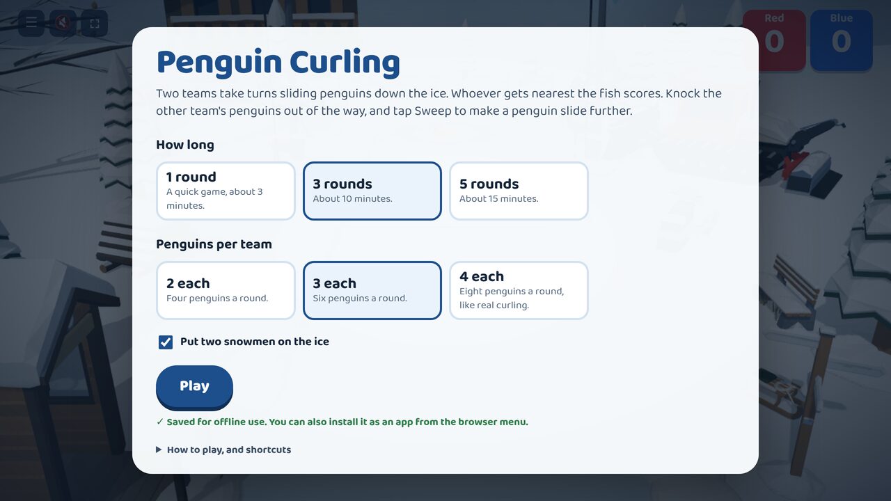Menu: choose how many rounds and how many penguins per team