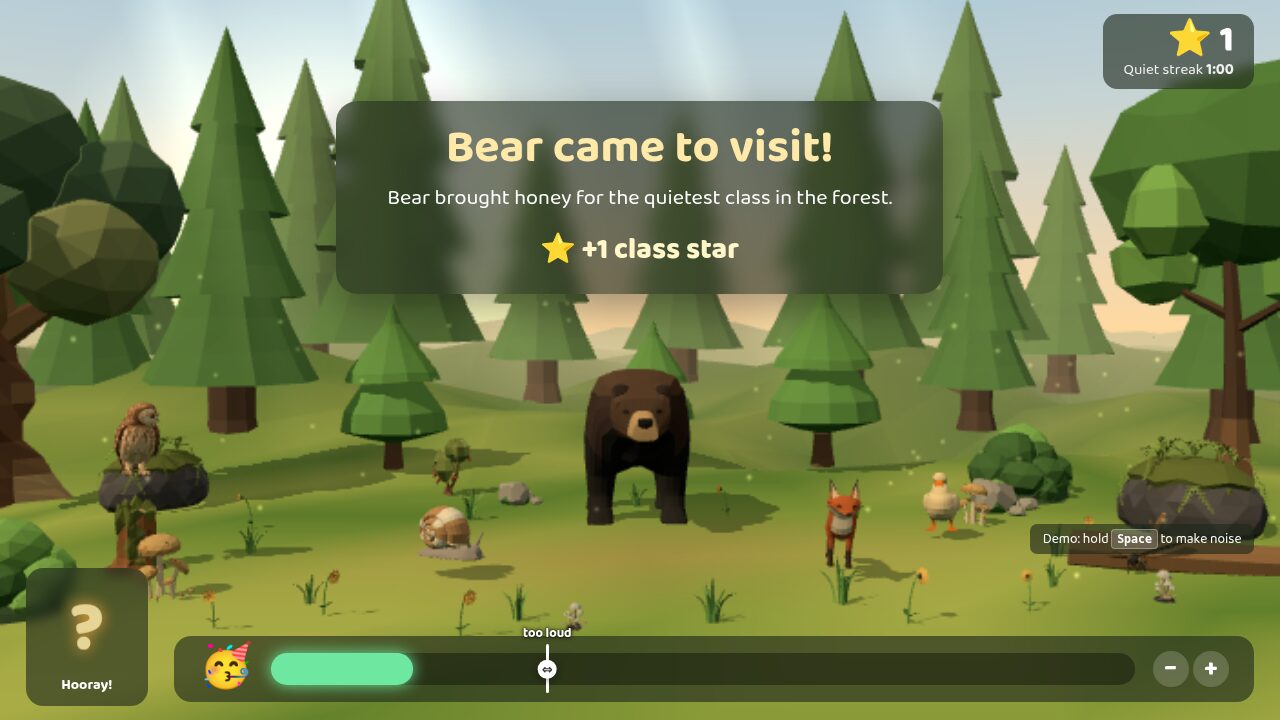 Bear, the surprise guest, rewards the class with a star