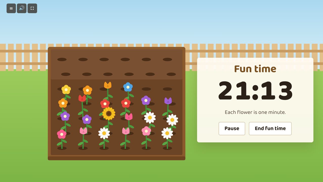 Fun time: a clock counts down 21 minutes next to the garden