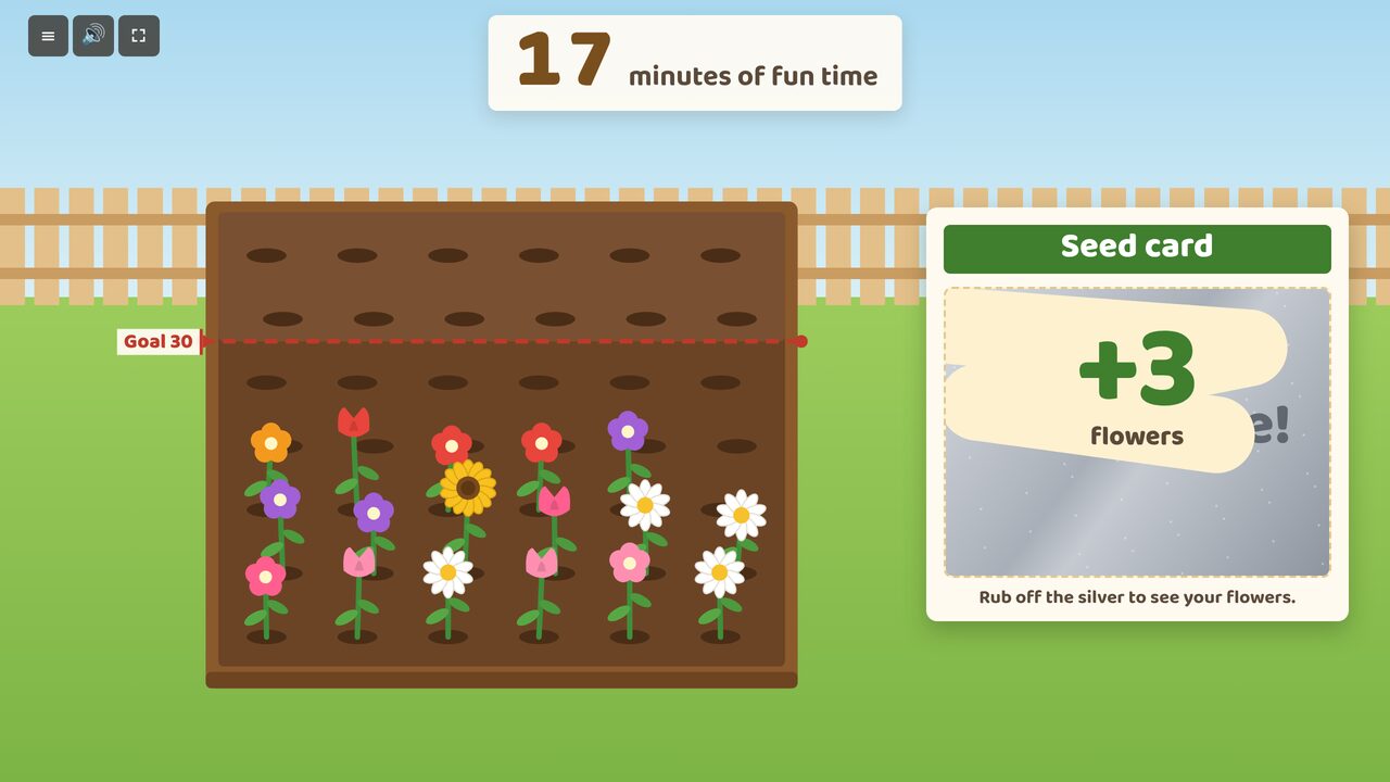 A seed card half scratched, showing +3 flowers under the silver