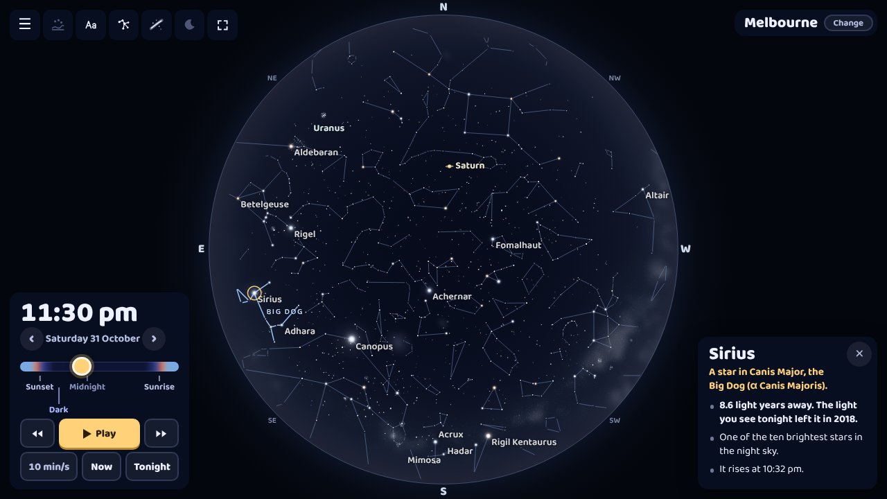 Sirius tapped on the dome. Its card says it is 8.6 light years away and, in October 2026, that the light left it in 2018