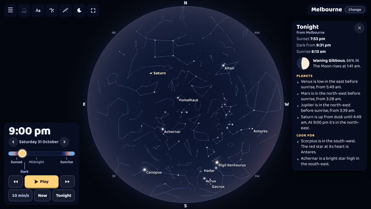 The Tonight list: sunset, when it gets dark, the Moon, where the planets are and what to look for